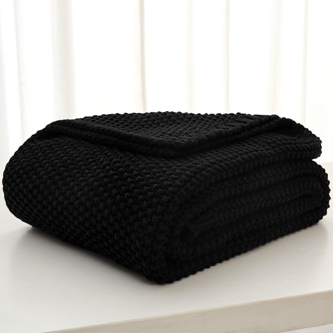 Chunky Cable Knit Throw Blanket Lightweight Black 100% Organic Cotton Blanket - Image 4