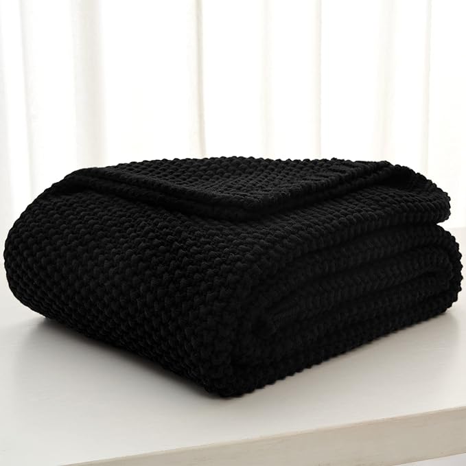 Chunky Cable Knit Throw Blanket Lightweight Black 100% Organic Cotton Blanket - Image 4