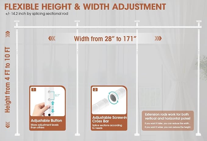 SUNALLY Room Divider Curtain Rod, No Drilling Wall Divider - Image 2