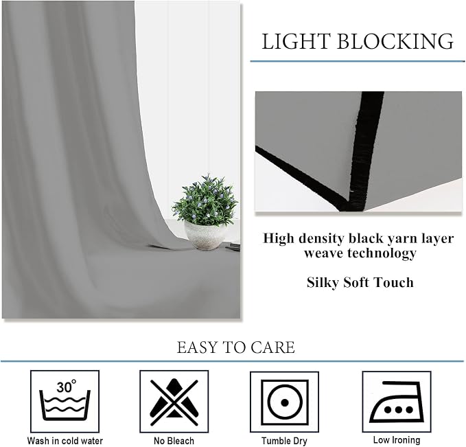 Diraysid Light Grey Grommet Blackout Curtains - Image 4