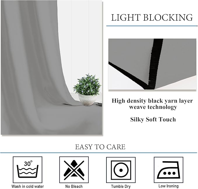 Diraysid Light Grey Grommet Blackout Curtains - Image 4