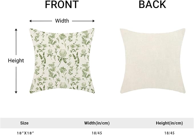 AEIOAE Sage Green Spring Pillow Covers 18x18 Inch Set of 2, Wild Flower Leaves - Image 5