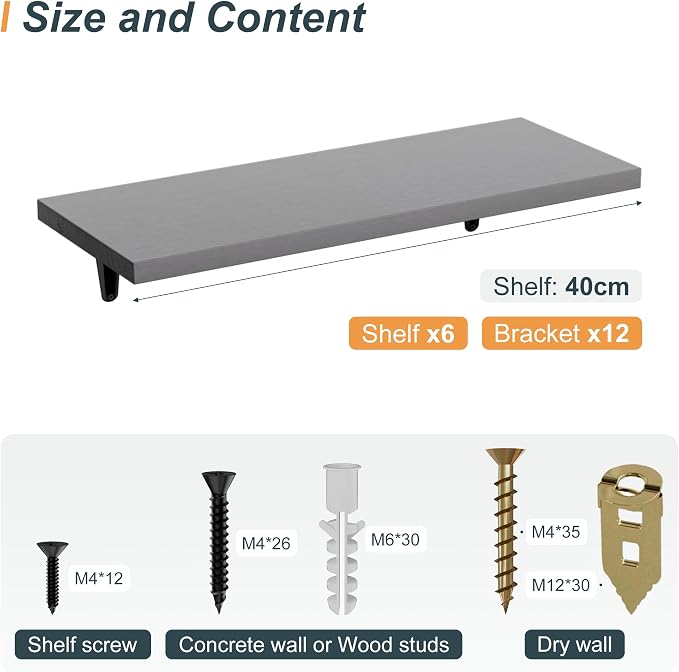 SKYSEN Floating Shelves for Wall Set of 6, 15.7in Wood Wall Shelf for Decor - Image 3