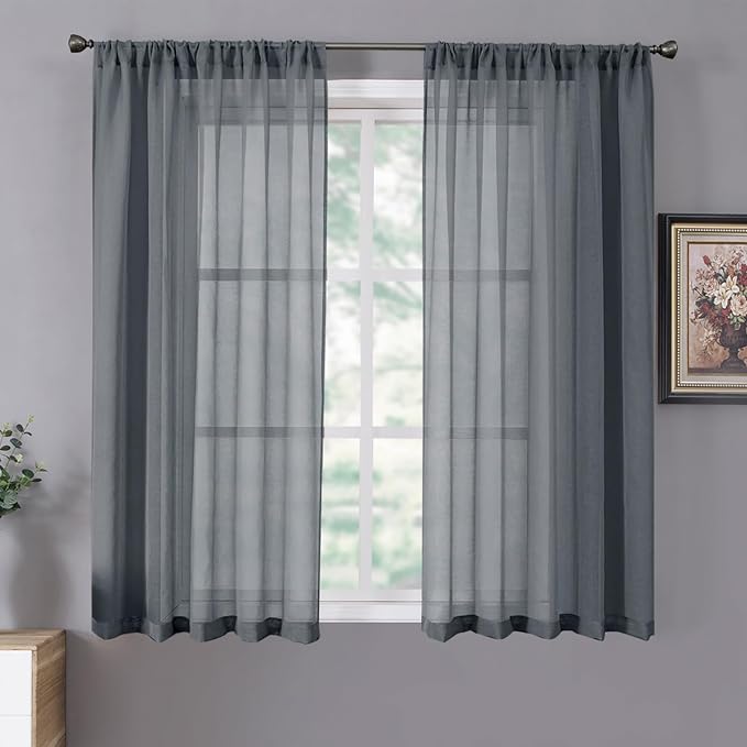 Tollpiz Short Sheer Curtains Linen Textured Bedroom Curtain Sheers Light by Tollpiz