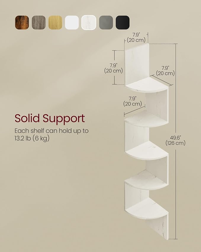 VASAGLE Corner Shelf Wall Mount, 5-Tier Floating Corner Bookshelf, Plant Shelf - Image 3