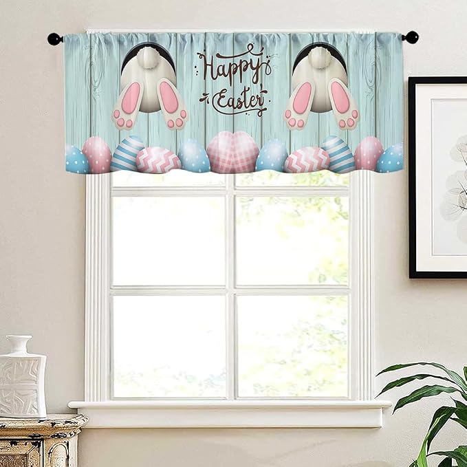 Happy Easter Jumping Bunny Kitchen Curtains Easter Egg Holiday - Image 5