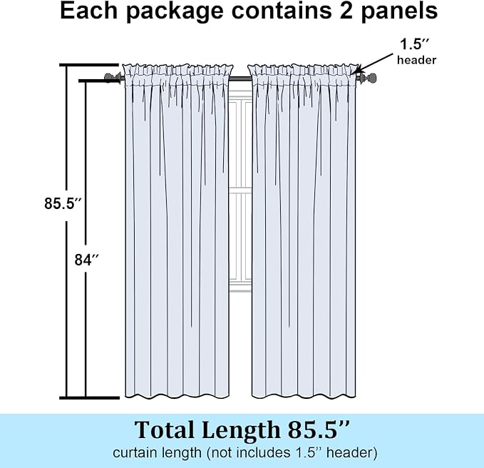 Simplebrand Semi Sheer White Curtains 84 Inches Long 2 Panels, Light Filtering - Image 7