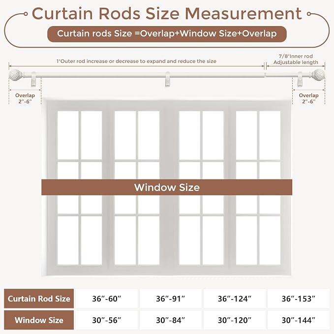 Antique White Curtain Rods for Windows 72 to 144 Inch, Adjustable Vintage - Image 6