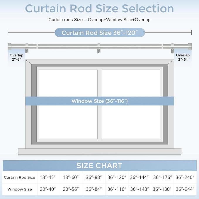 VOIIY Silver Curtain Rods for Windows 66 to 120 Inch, Size:36-120 Inch - Image 5