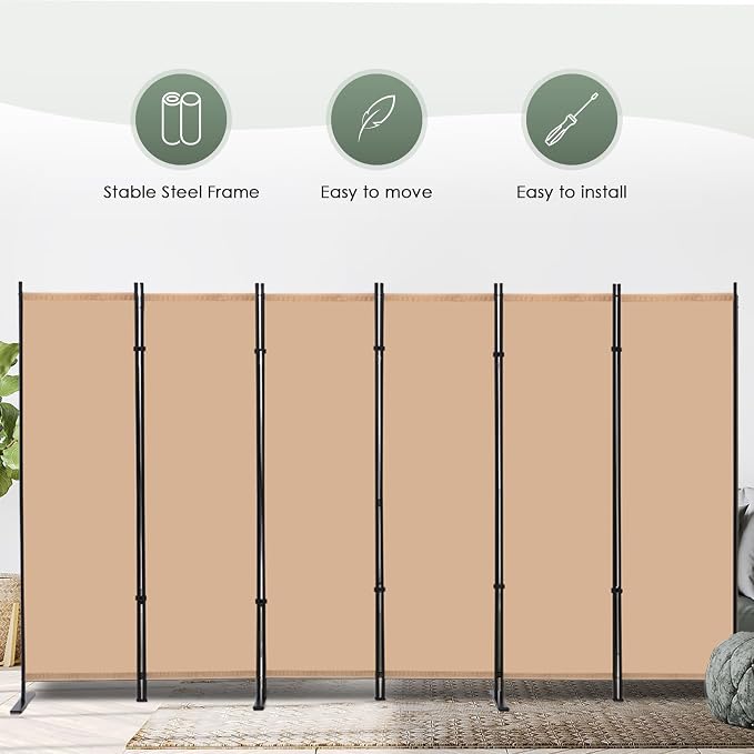 RANTILA 6 Panel Room Divider, 6 FT Folding Privacy Screen - Image 7