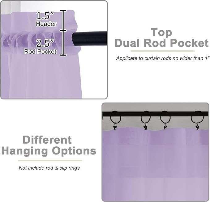 Lavender Valances for Windows, Lavender Sheer Curtains 14 Inch Length 2 Pack - Image 4