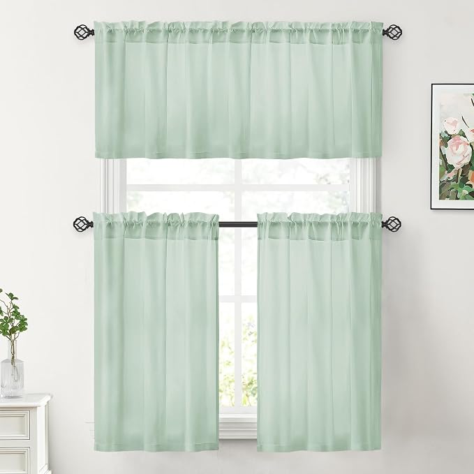 HOMEIDEAS Non-See-Through Sage Green Privacy Sheer Curtains, 30 X 24 Inches - Image 2