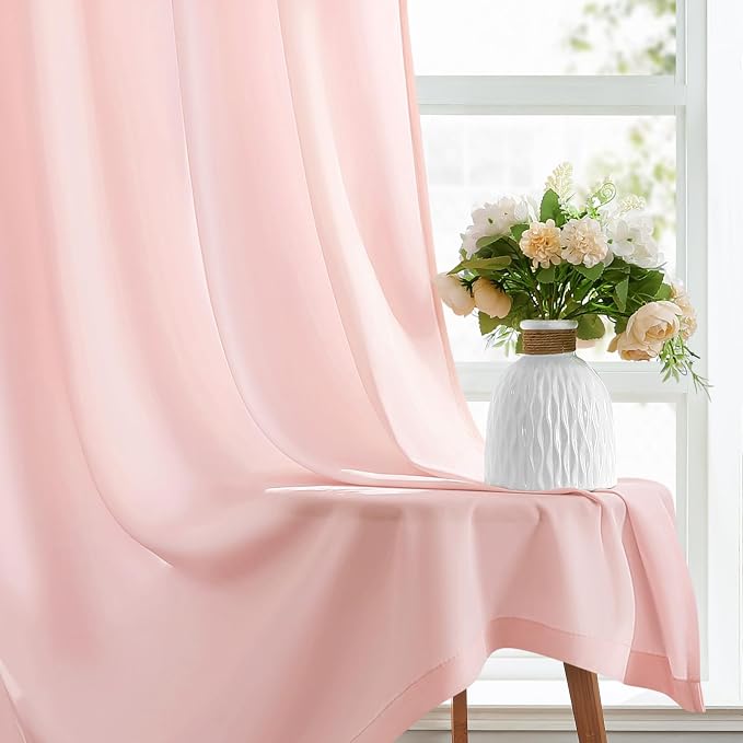 HOMEIDEAS Non-See-Through Blush Pink Privacy Sheer Curtains, 52 X 96 Inches - Image 6