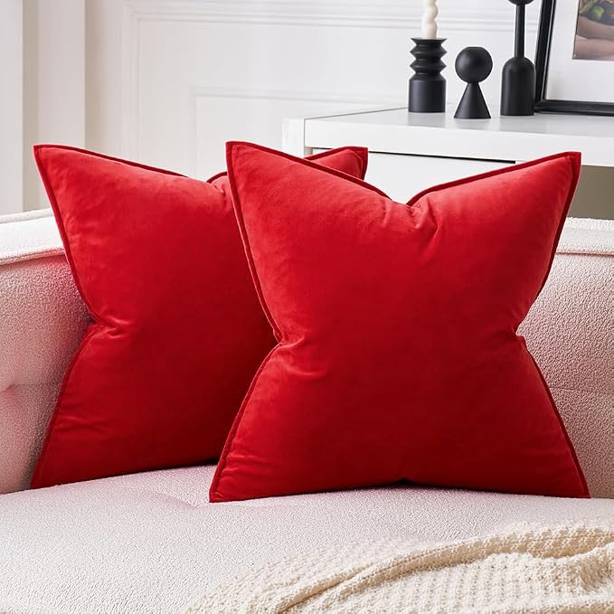 MIULEE Bright Red Velvet Throw Pillow Covers 18x18 Soft Decorative Solid Square - Image 7
