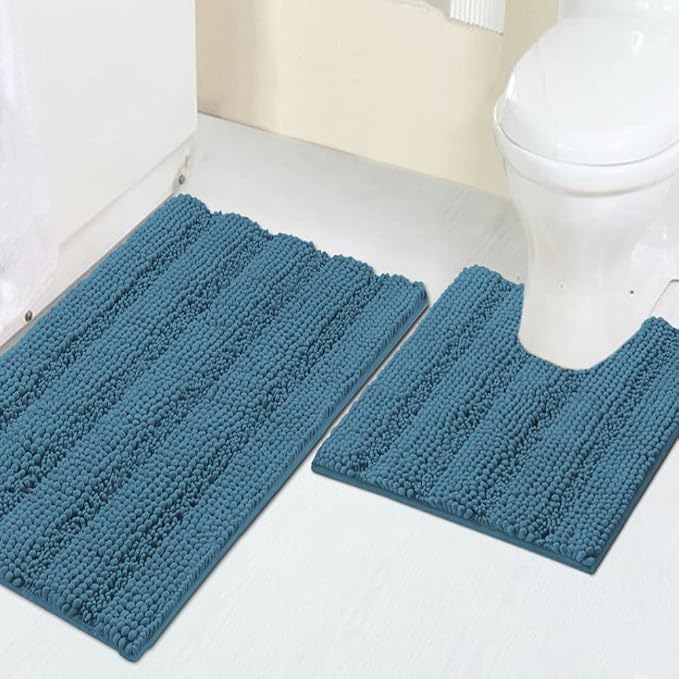 Turquoize Chenille Bathroom Rugs Set Non-Slip Bath Mats by Turquoize