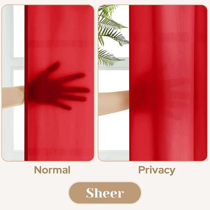 HOMEIDEAS Christmas Non-See-Through Red Privacy Sheer Curtains, 52 X 72 Inches - Image 3