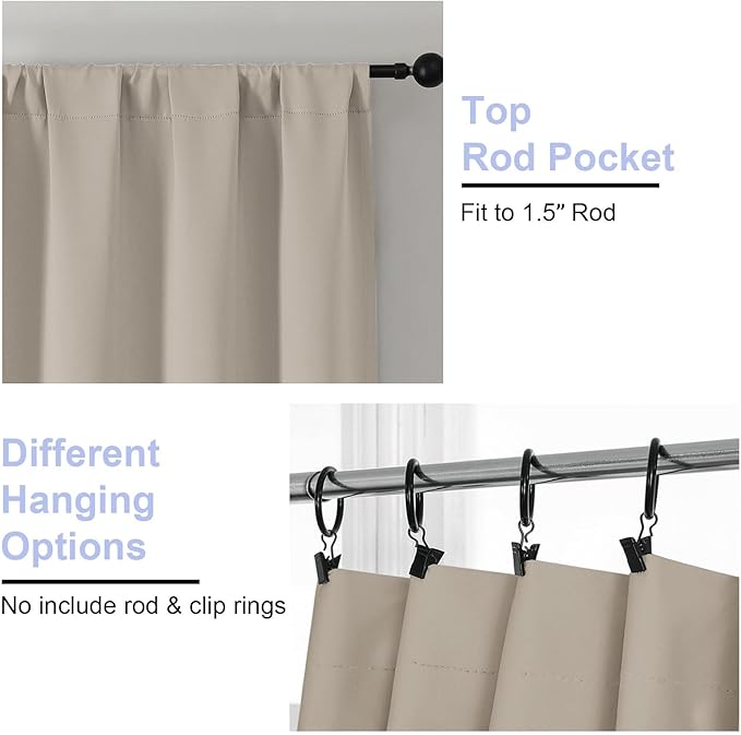 Simplebrand Ava Stone Short 24 Inches Blackout Curtain 2 Panels Set, Half - Image 3