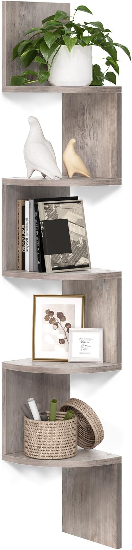 VASAGLE Corner Shelf Wall Mount, 5-Tier Floating Corner Bookshelf, Plant Shelf by VASAGLEbySONGMICSHOME