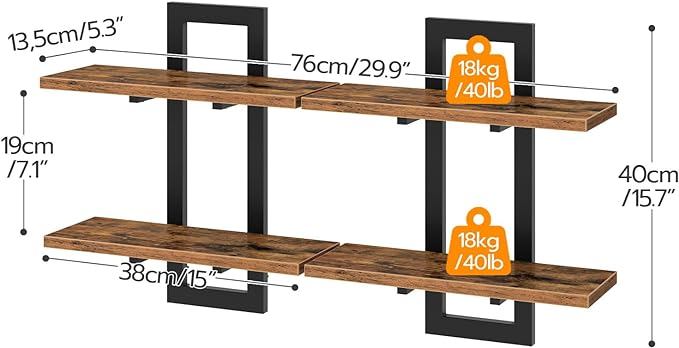 HOOBRO Floating Shelves, 15 Inch Wall Shelf Set of 2, Wall Mounted Storage - Image 2