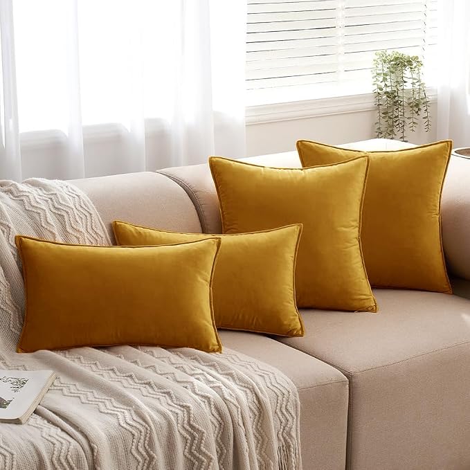 MIULEE Mustard Yellow Velvet Throw Pillow Covers 20x20 Soft Decorative Solid - Image 4
