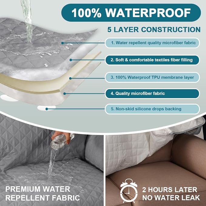 Turquoize 100% Waterproof Sofa Covers Chaise Lounge L Shape Sofa Protector Slip - Image 3