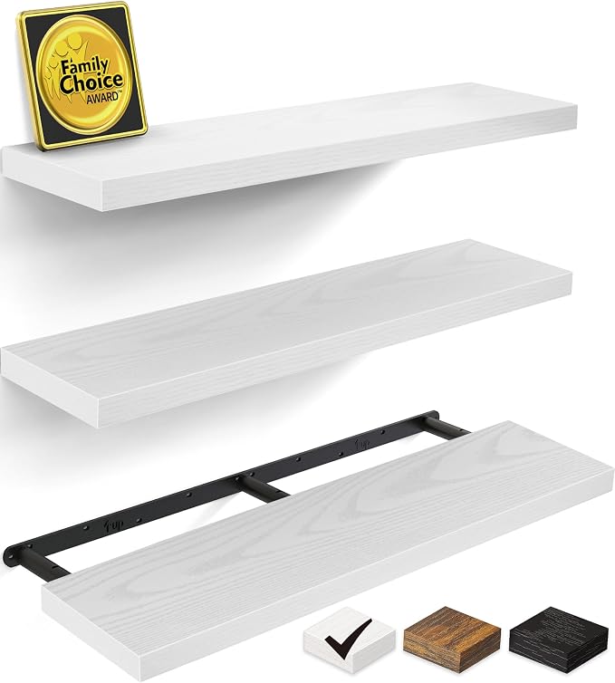BAYKA White Floating Shelves for Wall, 36 inches Wall Mounted Rustic Wood by Bayka
