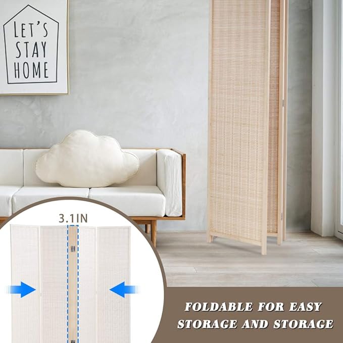 FDW Bamboo Room Divider Folding Privacy Wooden Screen 4 Panel 72 Inches High - Image 6