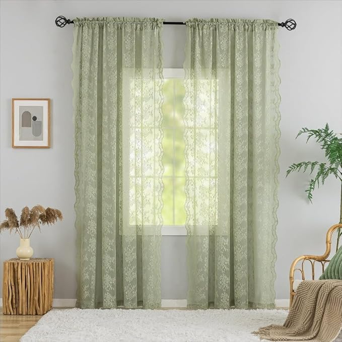 YJ YANJUN Vintage Lace Curtains 108 Inches Long-Victorian Floral Pattern Boho by YJYANJUN