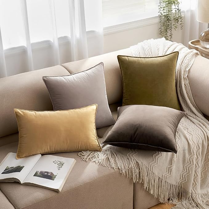 MIULEE Olive Green Velvet Throw Pillow Covers 16x16 Soft Decorative Solid - Image 5