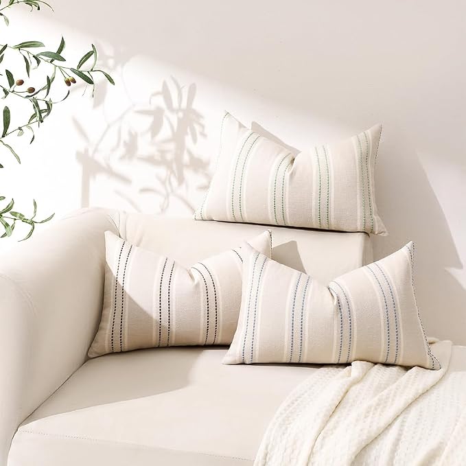 Hckot Throw Pillow Covers 12x20 Set of 2 Blue Pillow Covers Farmhouse - Image 6