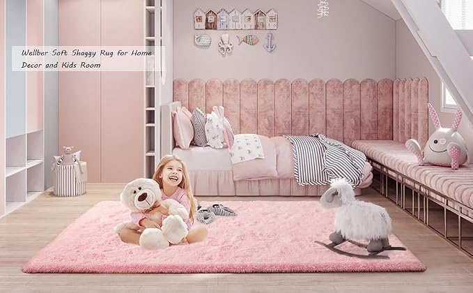 Merelax Pink Area Rugs for Living Room Bedroom Girls, 4x6 Soft Fluffy Fuzzy - Image 7