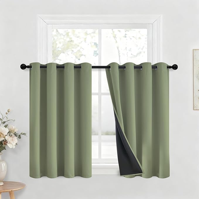 Yakamok 100% Blackout Curtains for Bedroom 36 Inch Length, Sage Green Total by Yakamok