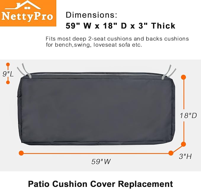 NettyPro Outdoor Patio Bench Swing Loveseat Cushion Cover, Water Resistant UV - Image 5