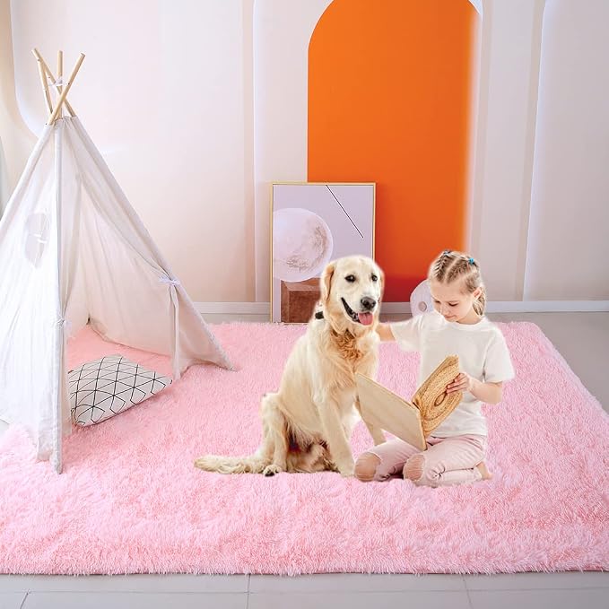 CAIYUECS Light Pink Rug for Bedroom Girls, 8x10 Feet Soft Fluffy Shag Area Rugs - Image 4