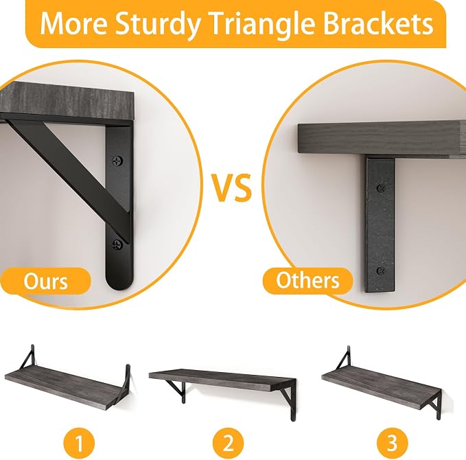 YGEOMER Floating Shelves for Wall, Different Sizes Weathered Gray Wall Shelves - Image 3