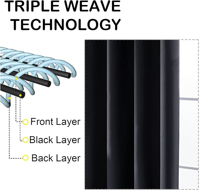 OVZME Black Blackout Curtains for Bedroom 96 Inches Long 2 Panels, Soft Fabric - Image 3