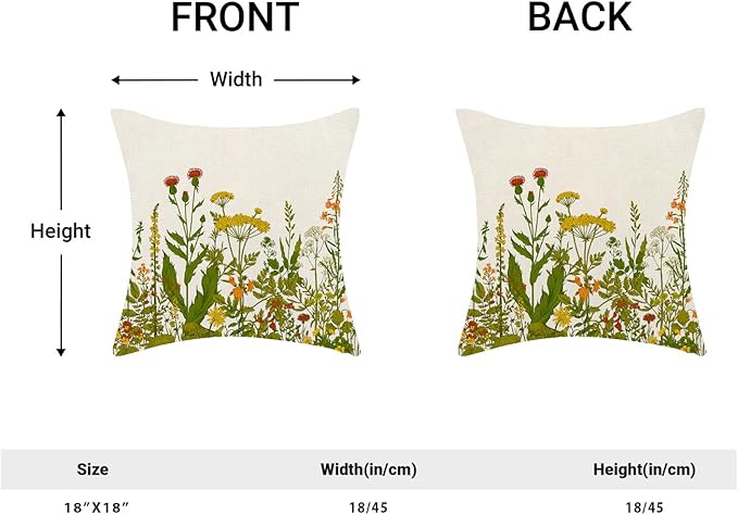 AEIOAE Yellow and Green Pillow Covers 18x18 Inch Set of 2, Spring Wildflower - Image 5