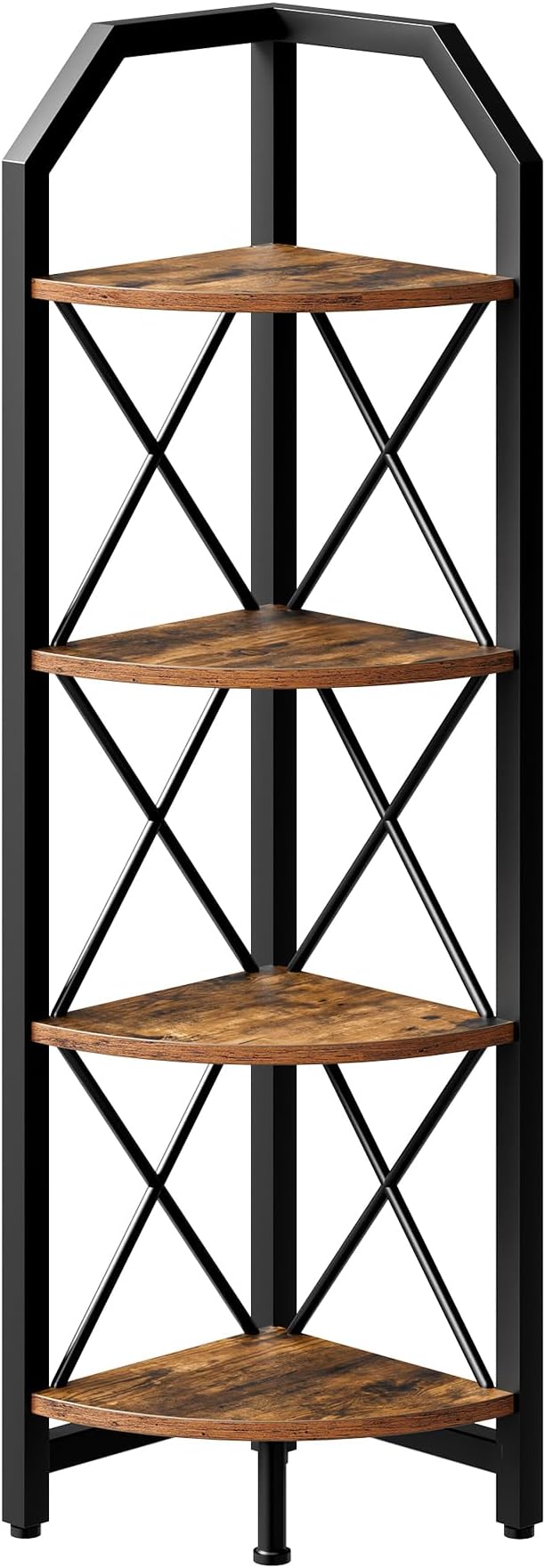 CHOEZON 4-Tier Rustic Brown and Black Corner Shelf, 4-Shelf Industrial Corner - Image 8