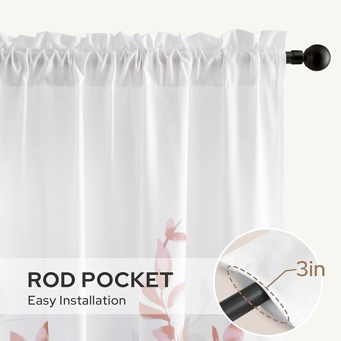 HOMEIDEAS Non-See-Through Pink and White Privacy Sheer Curtains 52 X 63 Inch - Image 5