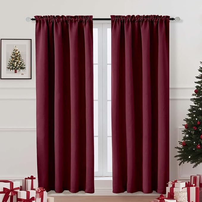 OVZME Christmas Burgundy Blackout Curtains by OVZME