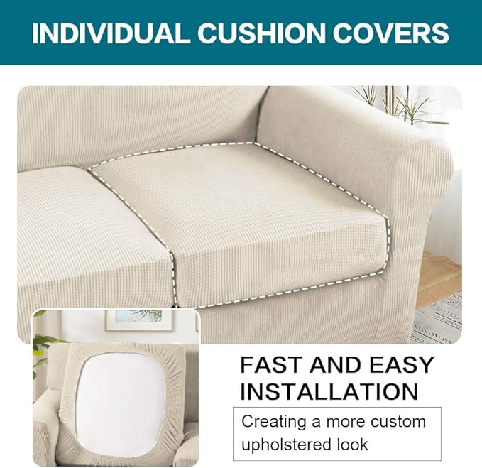 Turquoize 4 Piece Sofa Covers for 3 Cushion Couch Sofa Slipcover Soft Couch - Image 5