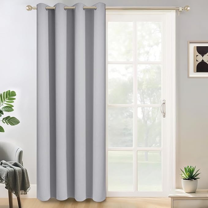 Yakamok Wide Thermal Blackout Patio Door Curtain Panel, Light Grey Grommet by Yakamok