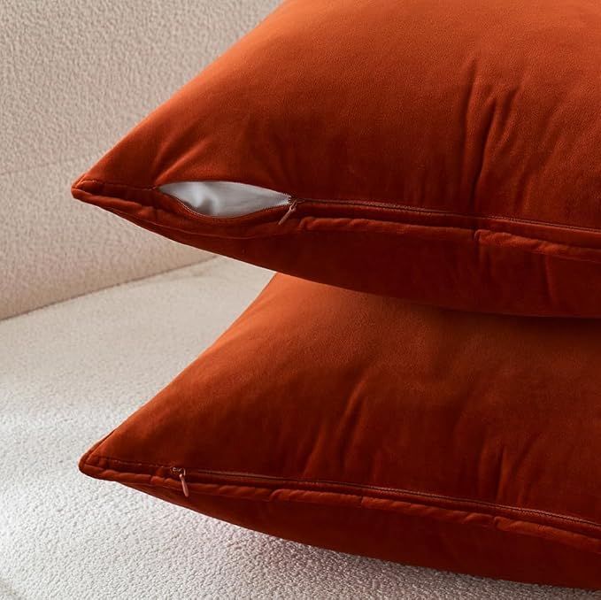 MIULEE Burnt Orange Velvet Throw Pillow Covers 18x18 Soft Decorative Solid - Image 3