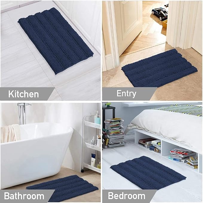 Turquoize Chenille Bathroom Rugs Set Non-Slip Bath Mats - Image 6