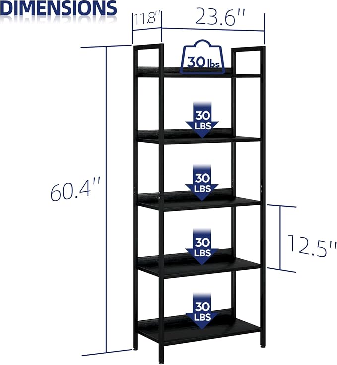 NUMENN Bookshelf, 5 Tier Bookshelves, Home Office Bookcase Shelf Storage - Image 3