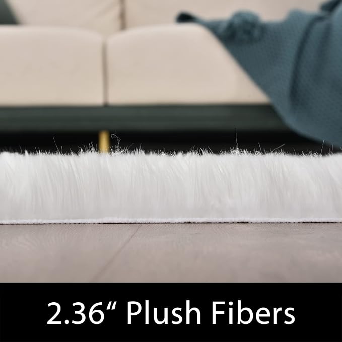 Latepis 2x6 White Runner Faux Fur Sheepskin Rug - Image 2