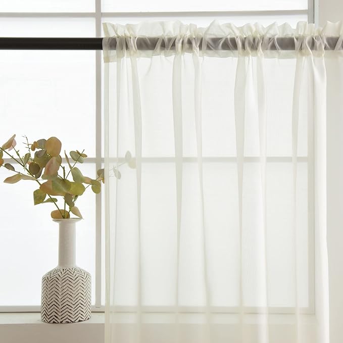 SpaceDresser Basic Rod Pocket Sheer Voile Window Curtain Tiers Ivory 2 Panels - Image 5