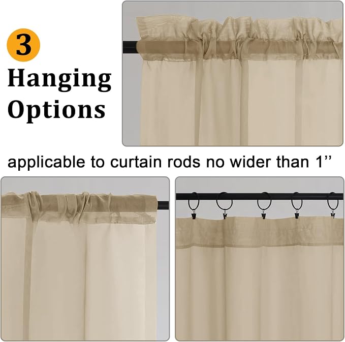 Gwine Taupe Sheer Curtains for Bedroom 54 inches Long 2 Panels, Light Filtering - Image 4