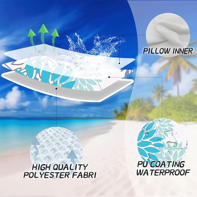DFXSZ Outdoor Waterproof Summer Pillow Covers 18x18 Set of 2 Blue Floral - Image 3