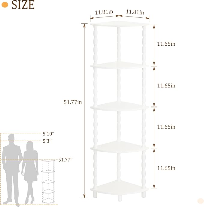 MaxSmeo Corner Bookshelf, 5-Tier Corner Shelf Stand, Modern Corner Plant Shelves - Image 3